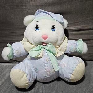 Well Made 1994 Bear Plush Pastel Sleeping Cap Teardrop Eyes Blue Green Yellow